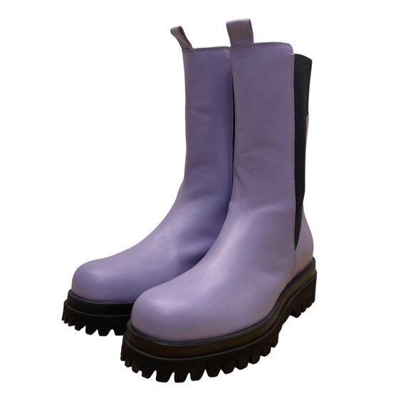 COS Women’s Purple Leather Stretch Panels Platform Hi Top Chelsea Boots Size 8 - Picture 3 of 11